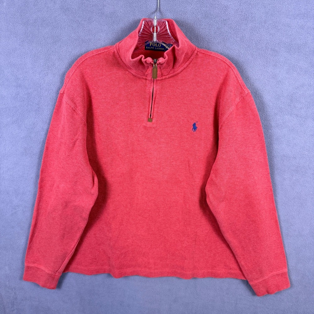 Polo Ralph Lauren Quarter Zip Pullover Mens Large Red Long Sleeve Cotton